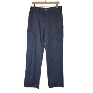 Zara Gray Blue Canvas Cotton Cargo Straight Leg Pants